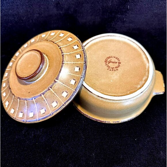 VTG Retro Stoneware Covered Casserole Dish With Geometric Pattern Made in Japan - Picture 5 of 7